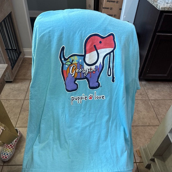Puppie Love Tops - Georgia Dog Graphic Top - Light Blue